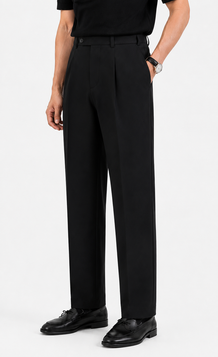 Single Pleat Straight Trousers