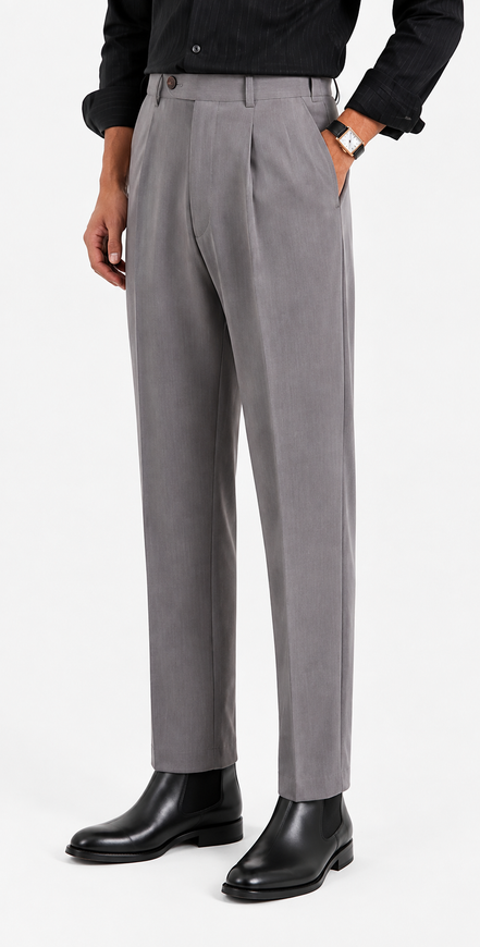 Single Pleat Straight Trousers