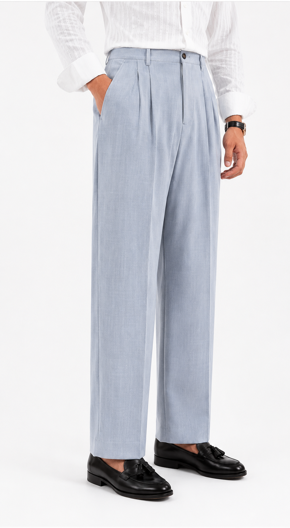 Double Pleated Wide-Leg Trousers