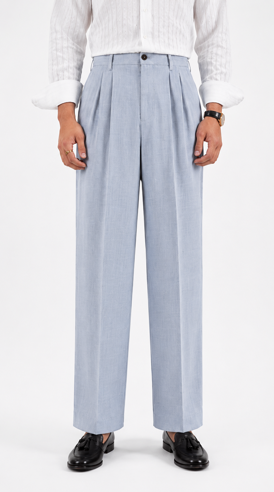 Double Pleated Wide-Leg Trousers