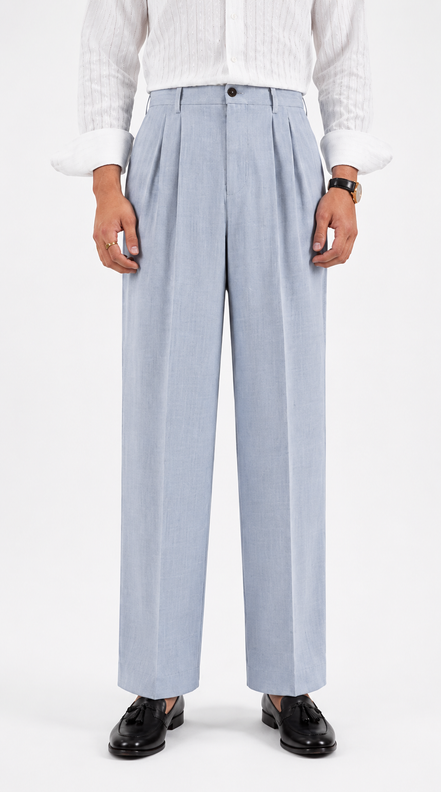Double Pleated Wide-Leg Trousers