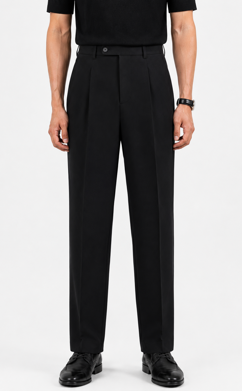 Single Pleat Straight Trousers