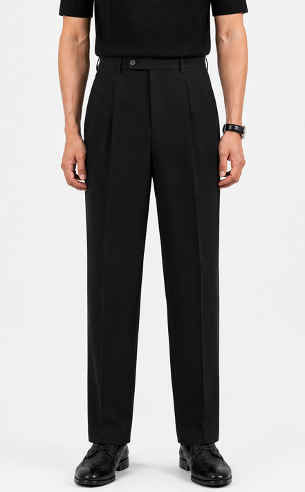 Single Pleat Straight Trousers