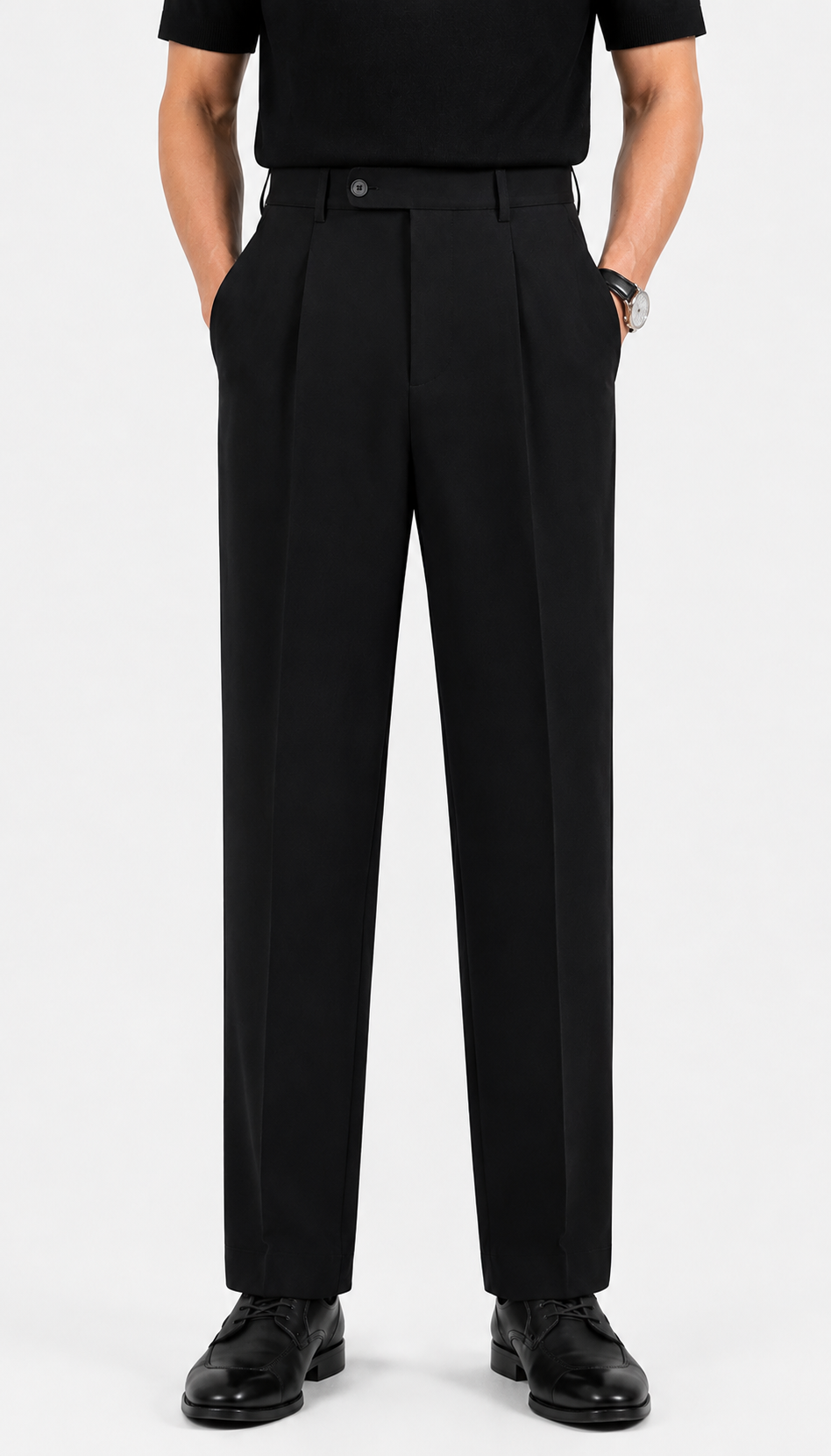 Single Pleat Straight Trousers