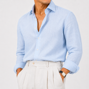 Long-Collar 100% Linen Shirt