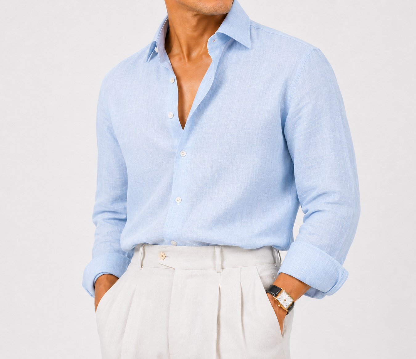 Long-Collar 100% Linen Shirt