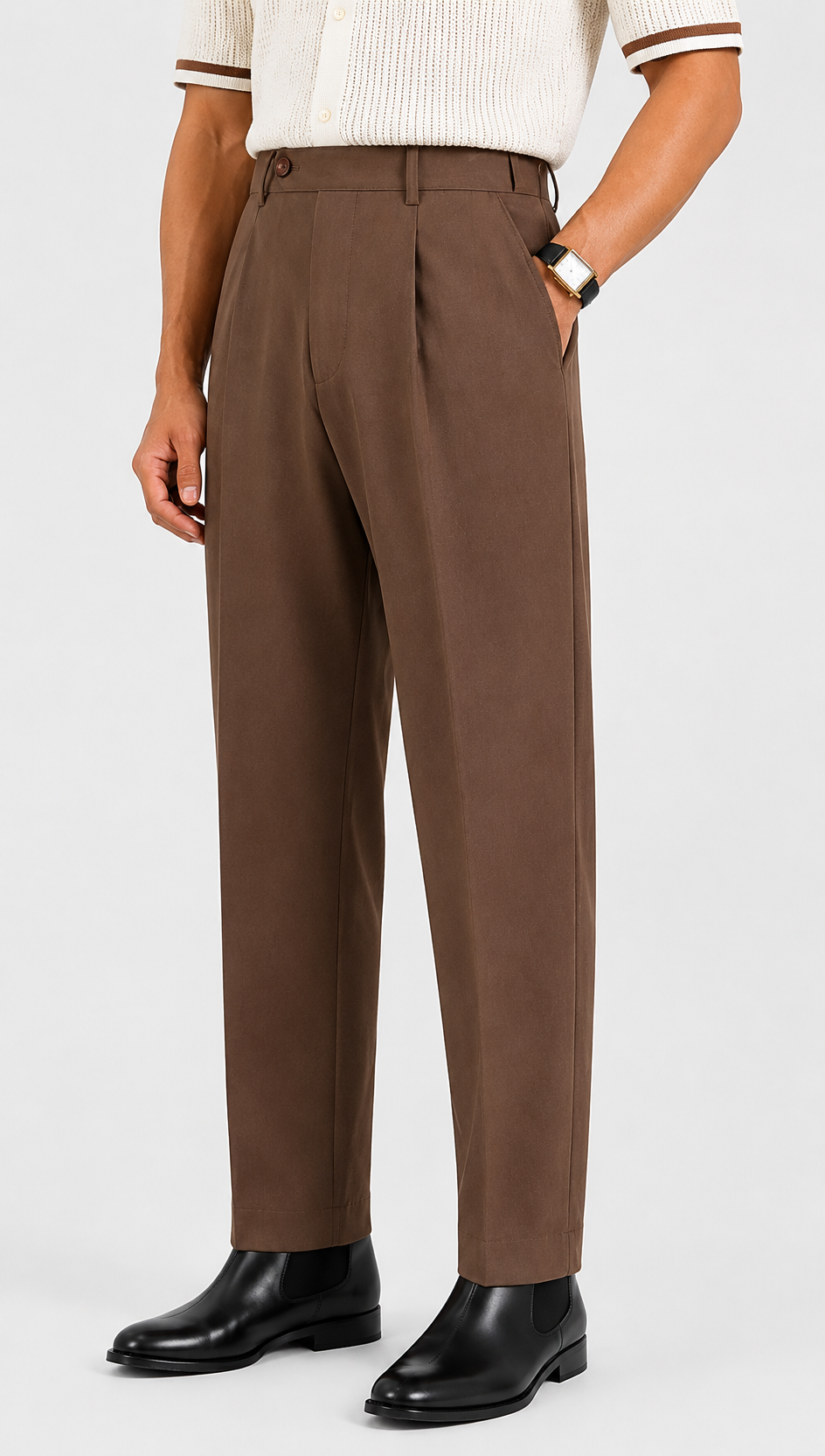 Single Pleat Straight Trousers