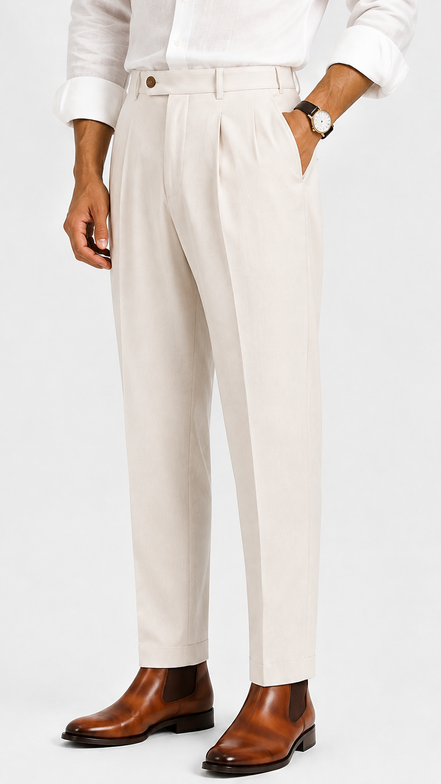 Single Pleat Straight Trousers