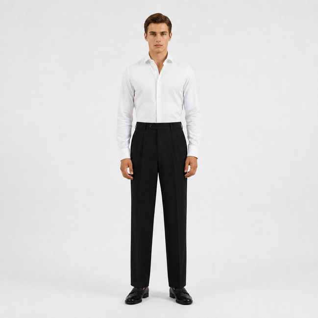 Single Pleat Straight Trousers