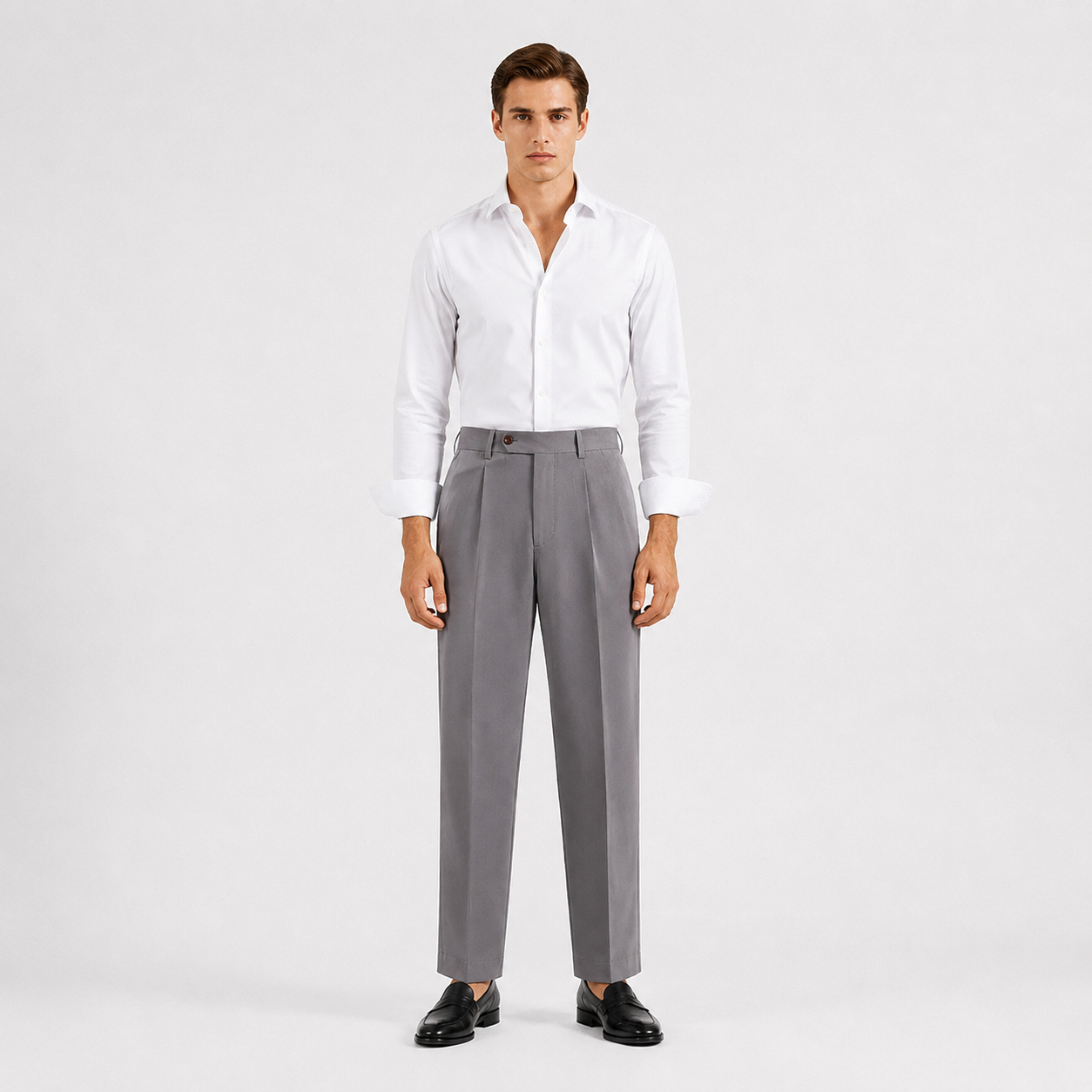 Single Pleat Straight Trousers