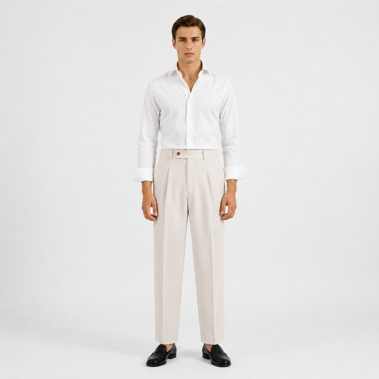Single Pleat Straight Trousers