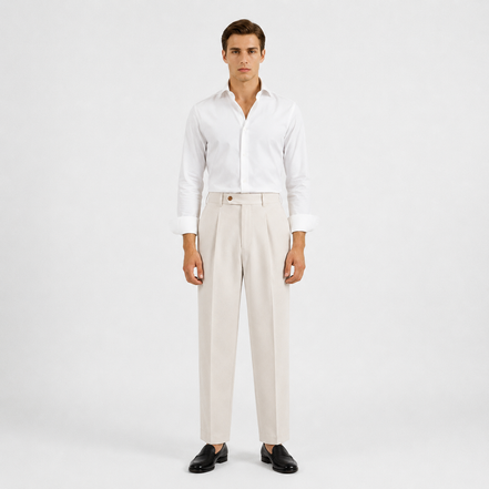 Single Pleat Straight Trousers