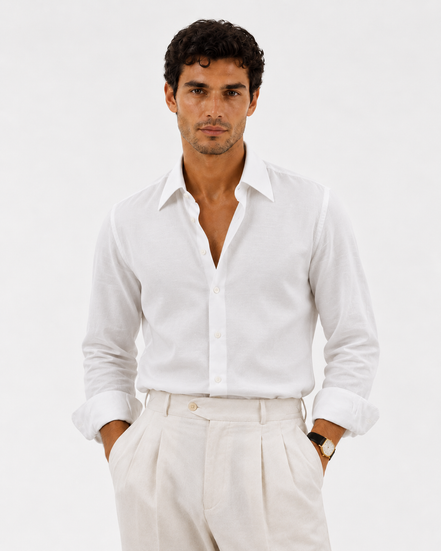Long-Collar 100% Linen Shirt