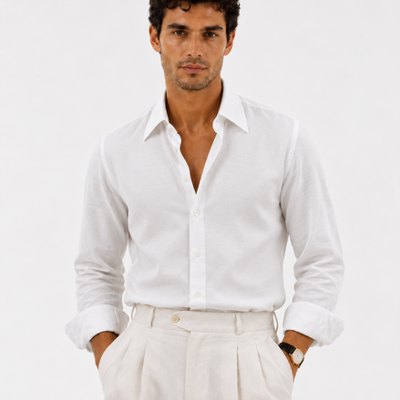 Long-Collar 100% Linen Shirt