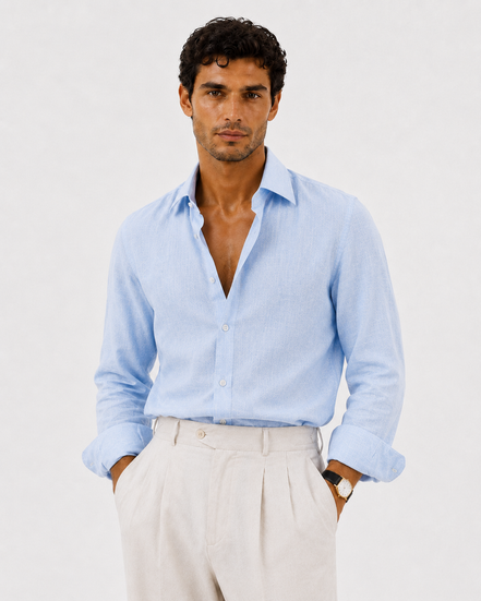 Long-Collar 100% Linen Shirt