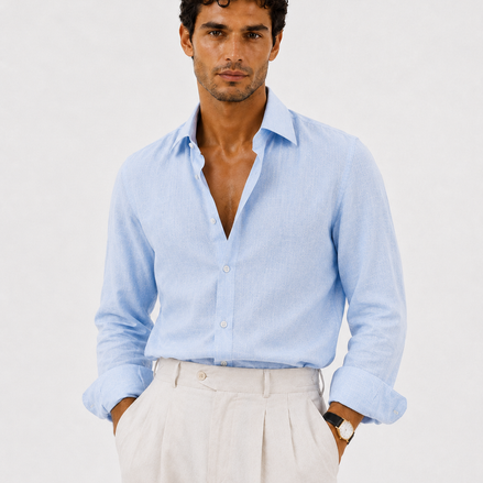 Long-Collar 100% Linen Shirt