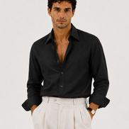 Long-Collar 100% Linen Shirt