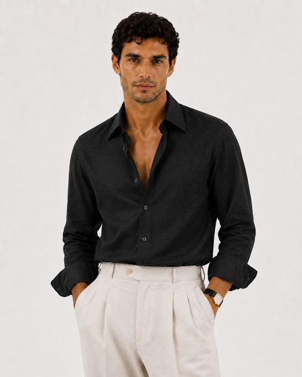 Long-Collar 100% Linen Shirt