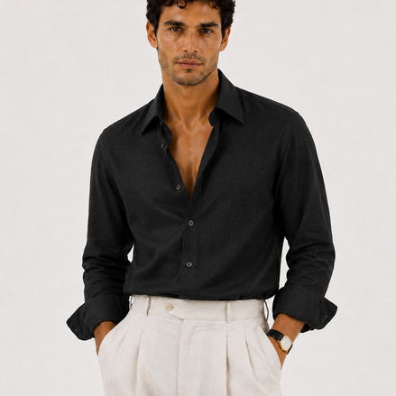 Long-Collar 100% Linen Shirt