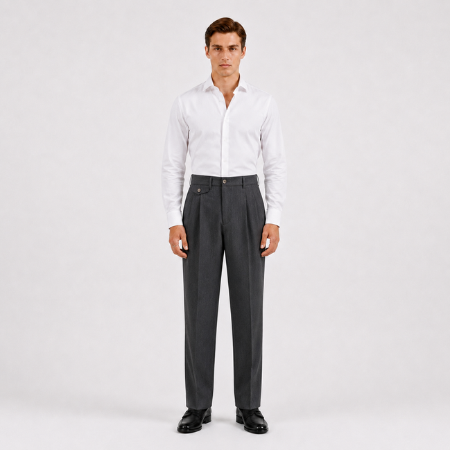 Double Pleated Tapered Trousers