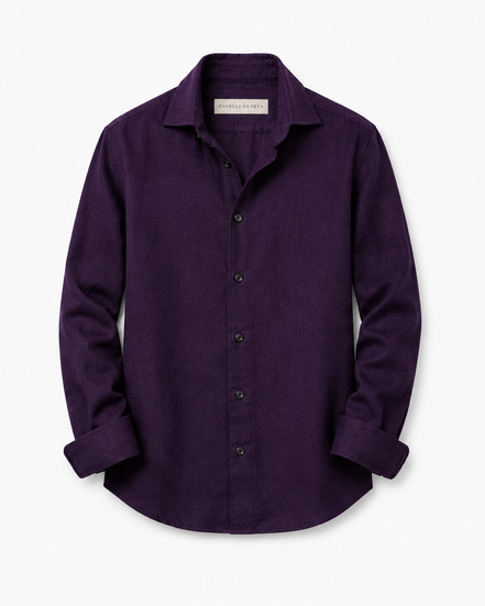 Men's 100% linen shirt with spread collar by Cavelli Geneva – view 2