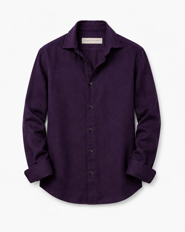 Men's 100% linen shirt with spread collar by Cavelli Geneva – view 2