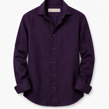 Men's 100% linen shirt with spread collar by Cavelli Geneva – view 2