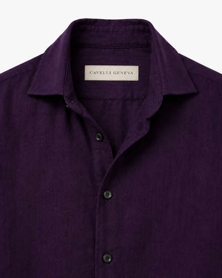 Men's 100% linen shirt with spread collar by Cavelli Geneva – view 4