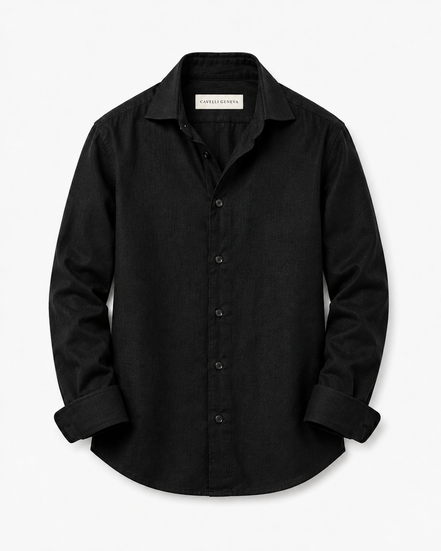 Men's 100% linen shirt with spread collar by Cavelli Geneva – view 8
