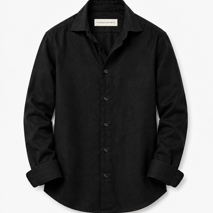 Men's 100% linen shirt with spread collar by Cavelli Geneva – view 8