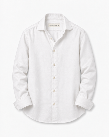 Men's 100% linen shirt with spread collar by Cavelli Geneva – view 7