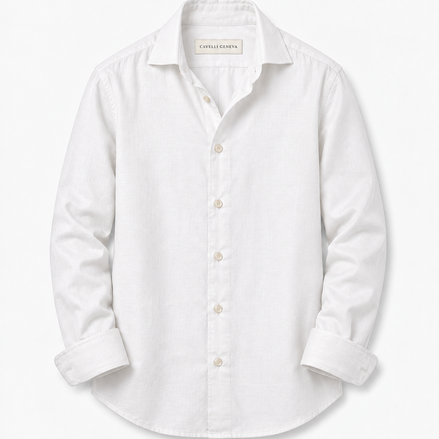 Men's 100% linen shirt with spread collar by Cavelli Geneva – view 7