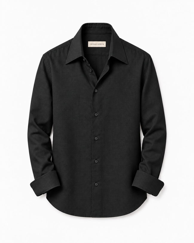 Men's long-collar 100% linen shirt by Cavelli Geneva – view 9