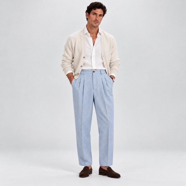 Elian wide-leg pleated trousers for men by Cavelli Geneva