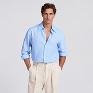 Chemise 100 % lin à col long