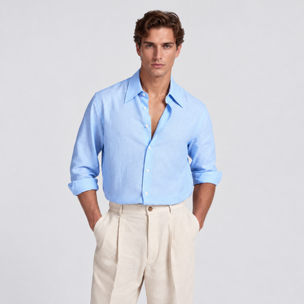 Long-Collar 100% Linen Shirt